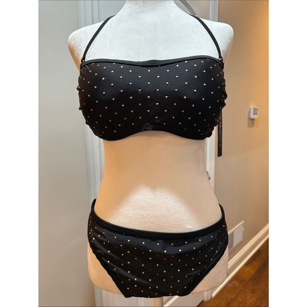 La Blanca Black Bandeau Bikini with Gold Studs - Picture 4 of 8
